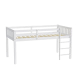 JOYMOR Twin Loft Bed Low Loft Bed Frame for Little Kids Small Room/Low Ceiling Bedrrom with Guardrail and Ladder, White JOYMOR