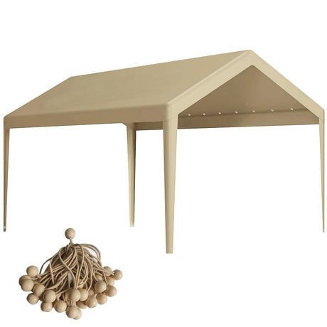 Carport Replacement Canopy, Replacement Top Cover for 12' x 20' Carport Frame, 180G PE Fabric Waterproof & UV Protected Tarp with Ball Bungees, Beige (Only Top Cover, Frame is not Included) Vanteriam