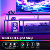 Huuger TV Stand for 65 70 Inch TV, Entertainment Center with Power Outlets and LED Lights, TV Console for Living Room, Media Console with Drawers and Shelves, Black Huuger