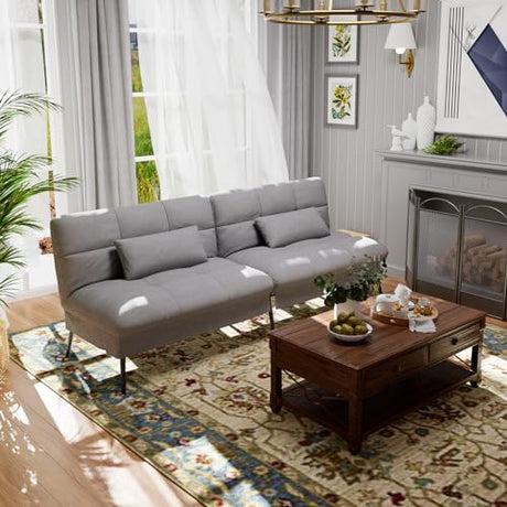 COMHOMA Convertible Futon Sofa Bed, 72″Fabric Futons Couch with Adjustable Backrest, Folding Sleeper Recliner for Living Room Furniture (Grey) COMHOMA