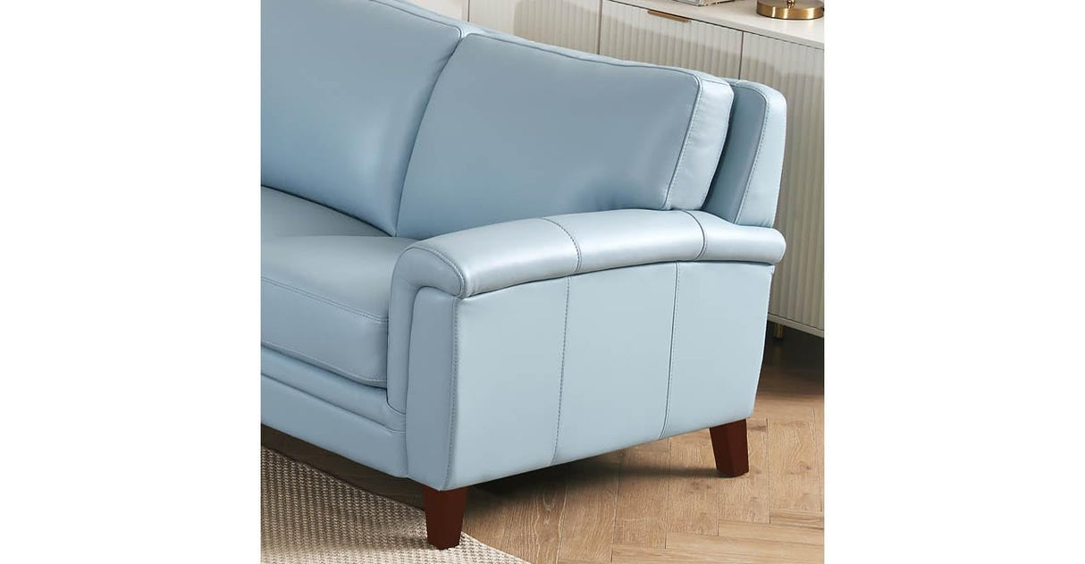 Hydeline Westcott Top Grain Leather Sofa Couch, 84", Spa Blue, Memory Foam and Pocket Coils Hydeline