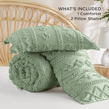 Bedsure Tufted Boho Comforter Set Queen Size - Sage Green Boho Bed Set, GentleSoft™ 3 Pieces Farmhouse Shabby Chic Embroidery Bedding, Gifts for Woman, Soft Jacquard Queen Comforter for All Seasons Bedsure