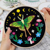 Nuberlic Moth Embroidery Kits for Beginners - Embroidery Starter Cross Stitch Kit DIY Needlepoint Including Cloth with Pattern, Hoop, Needles Instruction and Threads