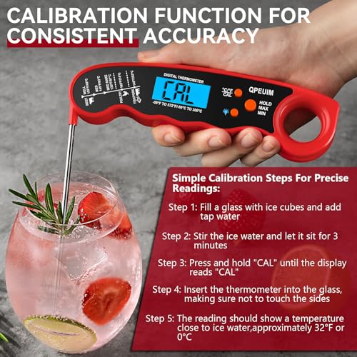 QPEUIM Meat Thermometer Digital Instant Read Thermometer Waterproof Food Thermometer with Backlight & Calibration for Grill and Cooking Turkey BBQ