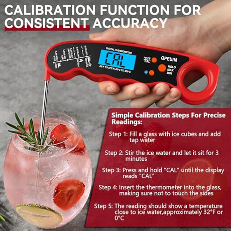 QPEUIM Meat Thermometer Digital Instant Read Thermometer Waterproof Food Thermometer with Backlight & Calibration for Grill and Cooking Turkey BBQ QPEUIM