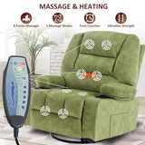 KCQ Oversized Swivel Rocker Recliner Chair with Massage Heat Cup Holders Overstuffed Fabric Reclining Glider Chairs for Nursery Manual Rocking Recliner, Green