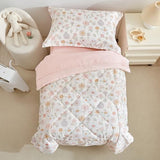 DuShow Floral 4 Piece Girls Toddler Bed Comforter Set Pink Flower Reversible Toddler Bedding Set Soft Baby Crib Bed Sheets Set in a Bag | Include Quilt Comforter,Flat Sheet,Fitted Sheet,Pillowcase DuShow