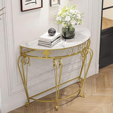 PFJERSIYC Half Moon Console Table with Metal Scroll Legs, Faux Marble Top Entryway Table, Semi Circle Sofa Accent Foyer Table for Living Room, Hallway, Entrance, Small Spaces(Gold,24x12x27.5in) PFJERSIYC