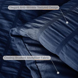 MUXHOMO 7 Pieces Queen Comforter Set, Seersucker Bed in a Bag Queen Size, All Season Luxury Bedding Set with Comforter, Flat Sheet, Fitted Sheet, Pillowcases & Shams, Navy Blue MUXHOMO