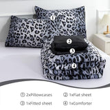 A Nice Night Leopard Printed，Silver Grey Satin Silky Soft Quilt Sexy Luxury Super Soft Microfiber Comforter Quilt Bedding 5PCS Comforter Set, Light Weighted (Silver, Queen(88-by-88-inches)) A Nice Night