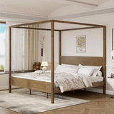 Christopher Knight Home Gana Classic Canopy Bed Frame King Size, 4 Poster King Size Bed Frame and Headboard, Wooden Slat Support, King Bed Frame No Box Spring Needed, Antique Natural