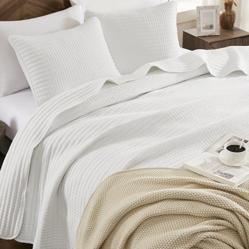 WRENSONGE White King Size Quilt Bedding Sets-3 Pieces Lightweight Bedspreads Summer Coverlet for All Season, Soft King Quilt Bedding Set with 2 Pillow Shams Suitable for Bed, Couch, Quilt Blanket WRENSONGE