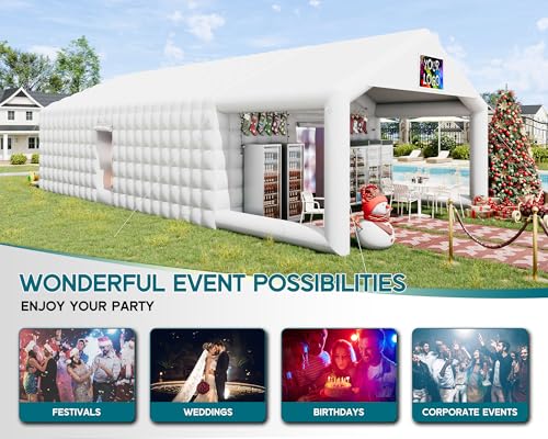 SPECRAFT 39x20x14 FT Large Inflatable Nightclub Tent for Adults with Pavilion Rest Area, Black Inflatable Night Club Gazebo with 2 Side Doors & Logo Area for Wedding, Birthday, Backyard Events, White SPECRAFT