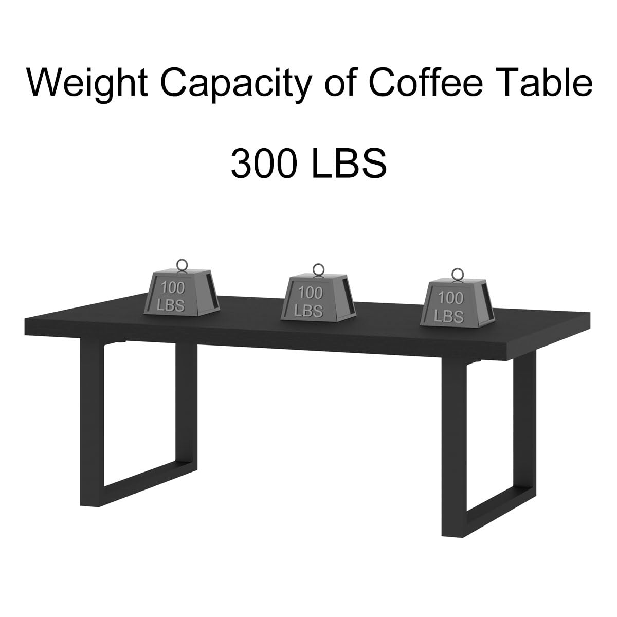 IBF Modern Black Coffee Table, Minimalist Industrial Wooden Center Table, Simple Farmhouse Rectangle Living Room Table, Wood and Metal Cocktail Coffee Table for Home Bedroom Office, Black Oak, 47 Inch IBF