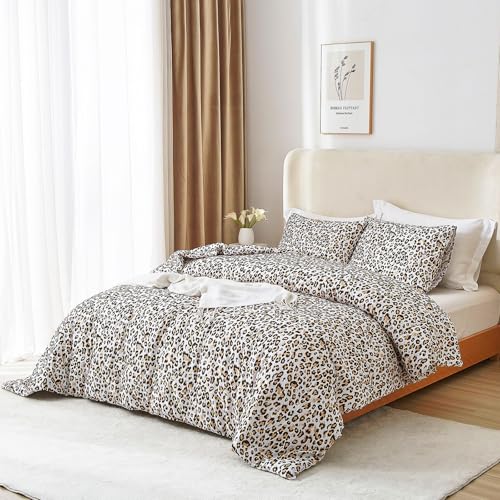 mixinni Black Brown Leopard Print Comforter Set Queen Size Women Ultra Soft Wildlife Animal Cheetah Print Comforter Men Abstract Bedding Set with 2 Pillowcases for All Seasons-Queen Size mixinni