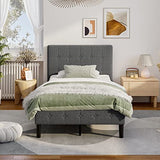 GORELAX Upholstered Twin Bed Frame with Headboard, Solid Wood Slat Support Mattress Foundation, No Box Spring Needed & Easy Assembly, Under Bed Storage, 16 inch Tall Platform Single Bed Frame (Grey) GORELAX