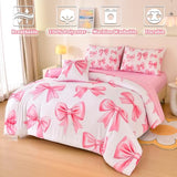 Tasselily 6 Pcs Bed in A Bag Full Comforter Set for Girls,Pink Bow Bedding,Bow Comforter Sets with Sheets for Kids Tasselily