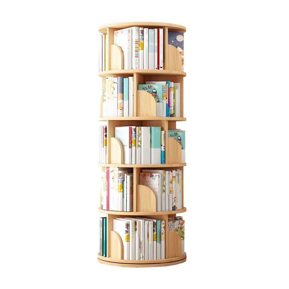 NIUYAO 360-Degree Rotating Solid Wood Bookcase - 2-Tier Versatile Storage Rack - WoodArtSupply