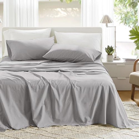 Comfort Spaces 100% Cotton Sheet Set Breathable, Lightweight, Soft with 12" Elastic Pocket Fits up to 14" Mattress, All Season Cozy Bedding, Matching Pillow Case, Twin Grey 3 Piece Comfort Spaces