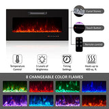 AMERLIFE Modern High Gloss 68" Fireplace TV Stand, Media Entertainment Center with Fireplace & LED Lights for TVs up to 78", TV Console Cabinet with Adjustable Glass Shelves for Living Room, Black AMERLIFE