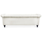Ball & Cast 84" Chesterfield Leather Sofa with Channel Tufted Seat Back,Classic 3 Seater Couch w/Roll Arm Nailhead Trim and Upholstered,Mid Century Furniture for Living Room,Bedroom,Office,White PU Ball & Cast