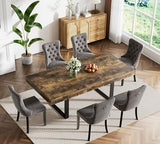 Goujxcy 7-Piece Extendable Dining Table Set for 6, 63-78 Inch Rustic Brown Kitchen Table Set with 6 Grey Tufted Chairs Farmhouse Wood Expandable Dining Room Table Set 6 for Kitchen Dining Goujxcy