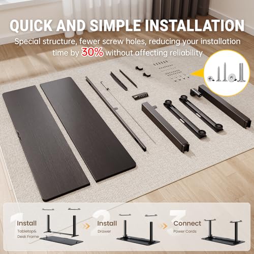 Veken 47.2" Standing Desk, Adjustable Height Office Desk with Wood Desktop, Computer Table for Home Work, Study and Gaming, Small Spaces, Modern Furniture, Black Veken