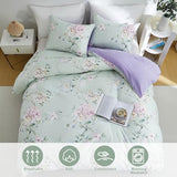 BOLINLIVING Floral Duvet Cover King Size 3 Pieces, Flower Duvet Cover with 2 Pillow Shams, Soft Floral Bedding Set Sage Green and Purple for All Season, Breathable, Zipper Closure… BOLINLIVING