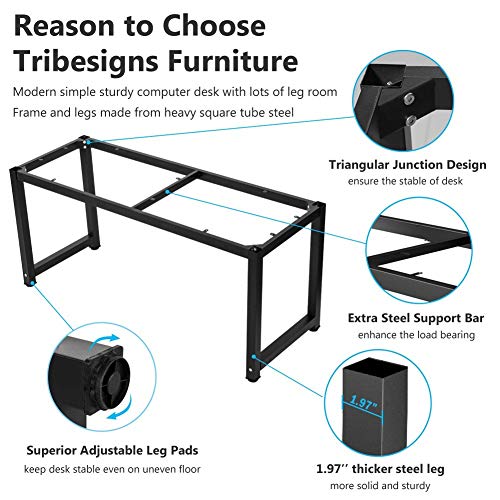 Tribesigns Modern Computer Desk, 63 inch Large Office Desk Computer Table Study Writing Desk Workstation for Home Office, Black Metal Frame Tribesigns