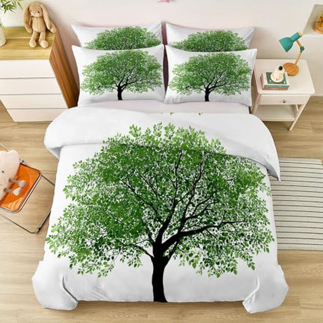 Single 61" x 79" Bedding Duvet Cover Set - Green Natural Minimalist Tree Printed 3 Piece Brushed Microfiber Comforter Quilt Cover with Zipper Closure for Men and Women Generic