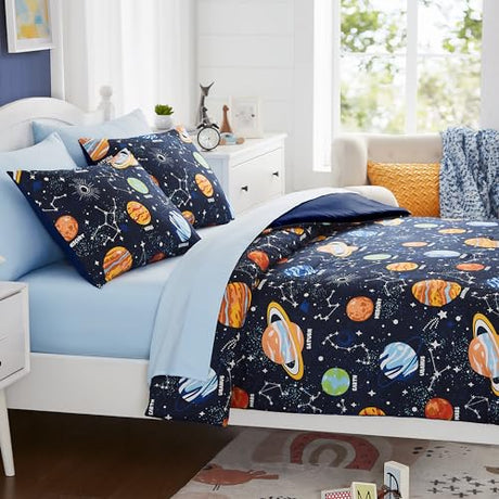 Twin Kids Comforter Set - 5 Pieces Twin Bedding Sets for Boys, Glow in The Dark Space Bed in A Bag with Sheets Kaleido Space