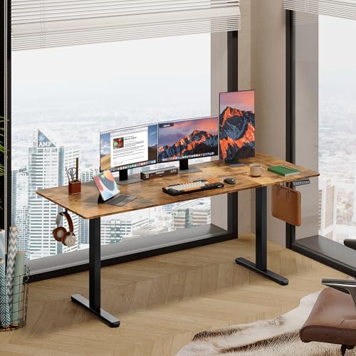 DEVAISE 71 * 28 Inches Electric Standing Desk, Dual Motors for Quite Adjustment，3 Memory Preset Adjustable Stand up Desk, Computer Desk Sit to Stand Desk for Home Office (Rustic Brown) DEVAISE
