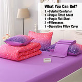 JQinHome Twin Pink Purple Comforter Set, 6 Piece Bed in A Bag 3D Colorful Bedding Set for Girls Kids (1 Comforter,2 Pillowcases,1 Flat Sheet,1 Fitted Sheet,1 Cushion Cover)(Pink Purple) JQinHome
