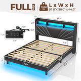 Rolanstar Full Size Bed Frame, Storage Headboard with Charging Station and LED Lights, Upholstered Bed with Heavy Duty Wood Slats, No Box Spring Needed, Noise Free, Easy Assembly, Black Rolanstar