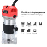 Wood Router, Weytoll 110V 800W Compact Router Tools 30000r/min with Transparent Base Edge Guide Electric Trimmer Compact Palm Router Corded for Woodworking Trimming Slotting Notching/Aluminum Red Weytoll