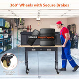 ACONEE 60" Adjustable Workbench with Drawer Storage, Heavy-Duty Worktable with Pegboard & Power Outlet, Solid Steel Frame, 2000LBs Load Capacity Rubber Wood Top Workbench for Garage, Office, Workshop ACONEE