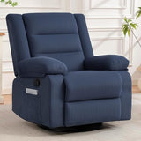 360° Swivel Rocker Recliner Chair for Adults, Nursery Manual Reclining Chair with Arms and Back, Upholstered Glider Rocking with Side Pockets for Living Room, Bedroom Nursing use, Corduroy, Blue