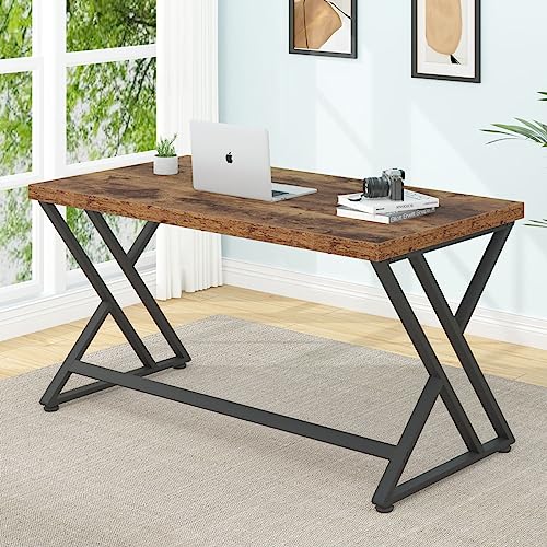 LVB Rustic Computer Desk, Metal Wood Home Office Desk, Industrial Simple Study Executive Desk for Writing Work, Wooden Student Gaming Computer PC - WoodArtSupply