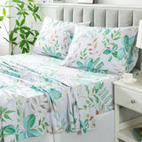 FADFAY Full Sheets 100% Cotton Teal Green Leaf Pattern Printed Bed Sheets, Botanical Sheets Leaves Pattern Modern Minimalist Bedding, Soft Crisp & Breathable Luxury Deep Pocket Fitted Sheet, 4Pc FADFAY