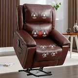 Bonzy Home Genuine Leather Lift Recliner Chair with Heat and Massage, Leather Power Lift Recliner RV Recliner for Adults Elderly, 2 Hidden Cup Holders, USB Port, Red Brown