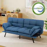 MUUEGM 71-Inch Futon Sofa Bed, Convertible Loveseat Sleeper | Modern Blue Linen Fabric | Adjustable Couch for Living Room & Small Spaces MUUEGM