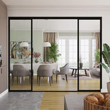 The Sliding Door Company 4 Panel Sliding Glass Interior Room Divider, Clear Tempered Glass (Black, 120" W x 96" H) The Sliding Door Company