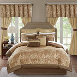 Madison Park Essentials Brystol 24 Piece Room in a Bag Faux Silk Comforter Jacquard Paisley Design Matching Curtains Down Alternative Hypoallergenic All Season Bedding-Set, Queen(90"x90"), Brown Madison Park