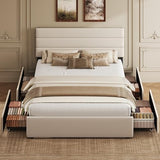 WLIVE Queen Size Upholstered Bed Frame with 4 Storage Drawers and Headboard, Velvet Platform Bedframe, Sturdy Metal & Wooden Slats Support, No Box Spring Needed, Easy Assembly, Beige WLIVE