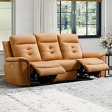 EBELLO Power Recliner Sofa Couch, Breathable Faux Leather Reclining Couches with USB Charging Port, Overstuffed Armrest and Backrest, 3-Seater Electric Recliner Sofa for Living Room, Brown