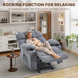 Massage Rocking Recliner Chair, Ergonomic Recliners Sofa with Vibration Massage & Heat, Rocking Chair Nursery Chair for Living Room Lounge with 4 Pockets, 2 Cup Holders, USB Charge Port, Grey