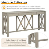 60'' Long Console Table with 4 Spacious Drawers,Modern Crisscross Design Entryway Table with Open Bottom Storage,Farmhouse Sofa Tables for Living Room,Kitchen,Dining Room,Hallway,Grey JIJIWANG