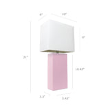 Elegant Designs LC2000-BPK-2PK 2 Pack Modern Leather Table Lamps with White Fabric Shades, Blush Pink Elegant Designs