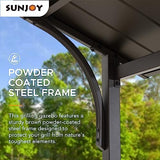 Sunjoy Grill Gazebo 5 ft. x 8 ft. Brown Steel Frame Double Tiered Hardtop Gazebo with Ceiling Hook and Bar Shelves Sunjoy