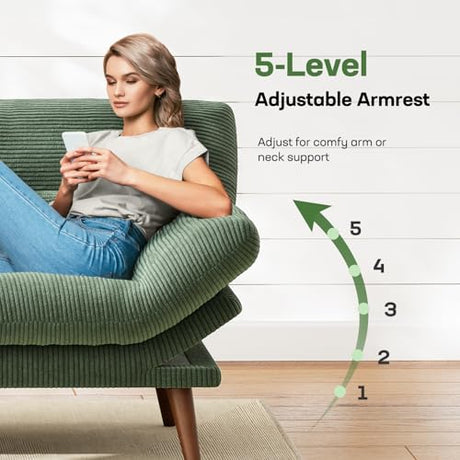 Marsail Futon Sofa Bed, 75” Futon Couch with Adjustable Backrest & Armrests, Convertible Small Sleeper Sofa Bed for Small Apartments, Study Room, Office, Corduroy Loveseat, Green Marsail